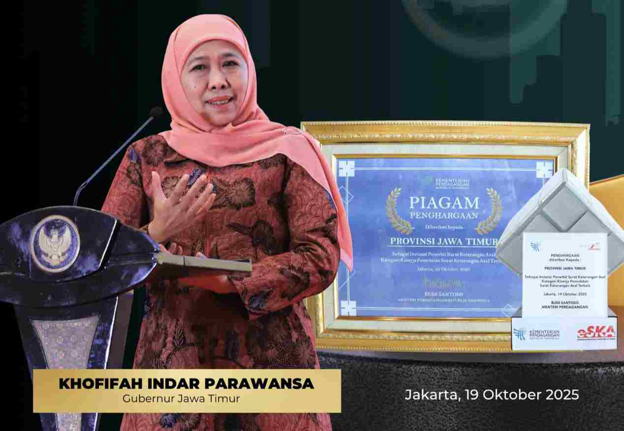 Pemprov Jatim Kembali Raih IPSKA Award 2025 dari Menteri Perdagangan, Gubernur Khofifah: Bukti Mudah dan Cepatnya Perizinan Ekspor di Jatim