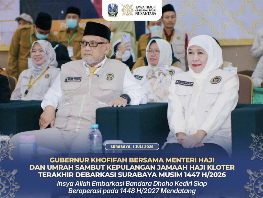 Kloter Terakhir Haji Tiba di Surabaya, Khofifah Targetkan Bandara Dhoho Kediri Layani Embarkasi Haji Mulai 2027