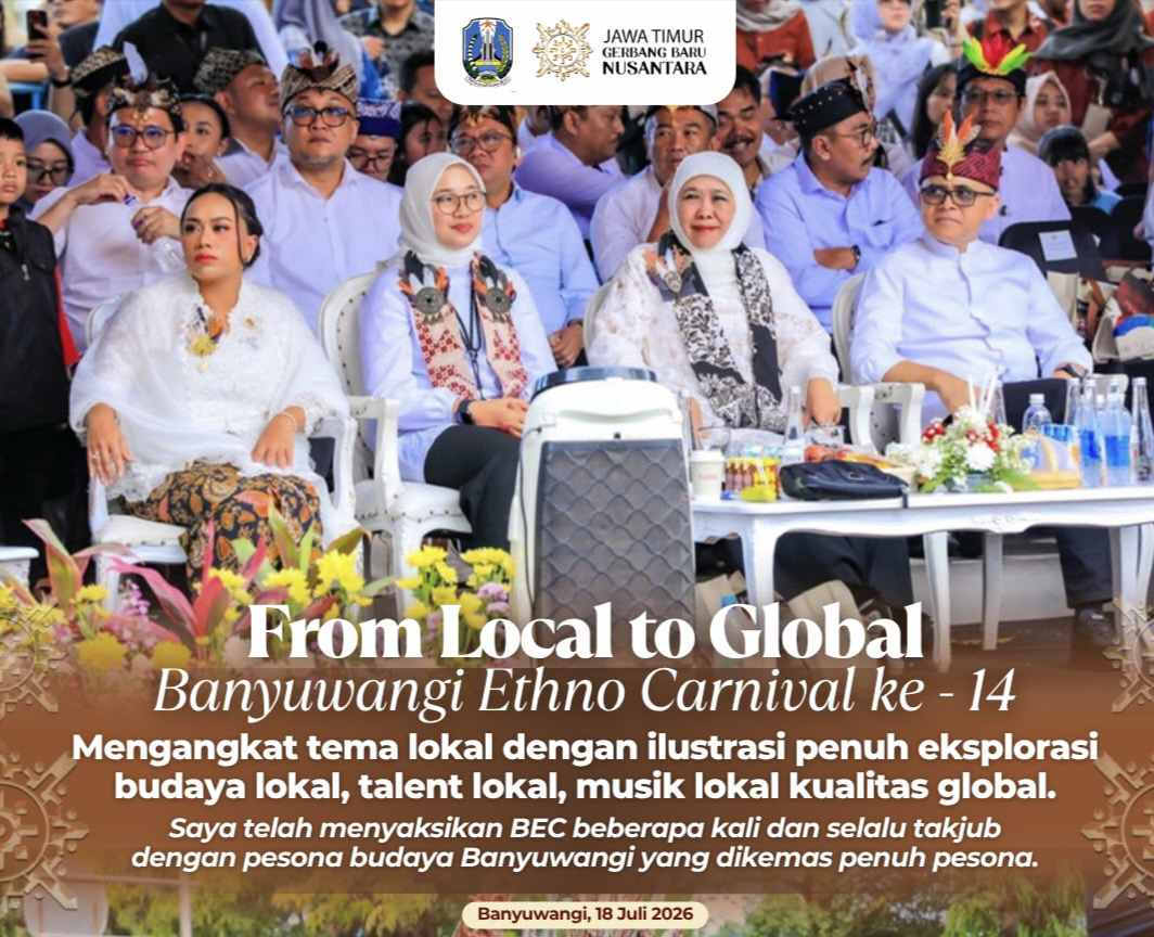 Gubernur Khofifah Tegaskan Banyuwangi Ethno Carnival Jadi Jembatan Budaya Lokal Menuju Panggung Dunia