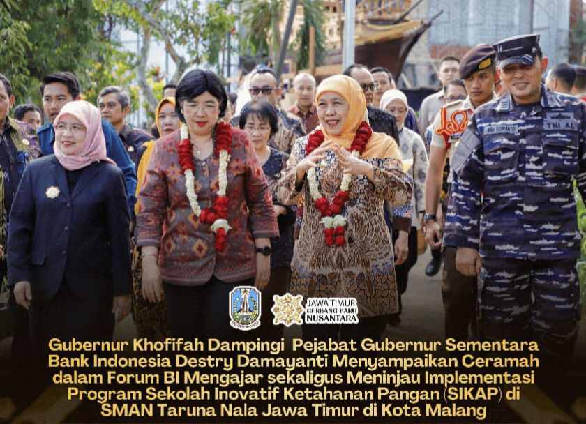 Gubernur Khofifah Dampingi Pjs. Gubernur Bank Indonesia Destry Damayanti Beri Kuliah Inspiratif di BI Mengajar, Tinjau Program Ketahanan Pangan SMAN Taruna Nala Jatim