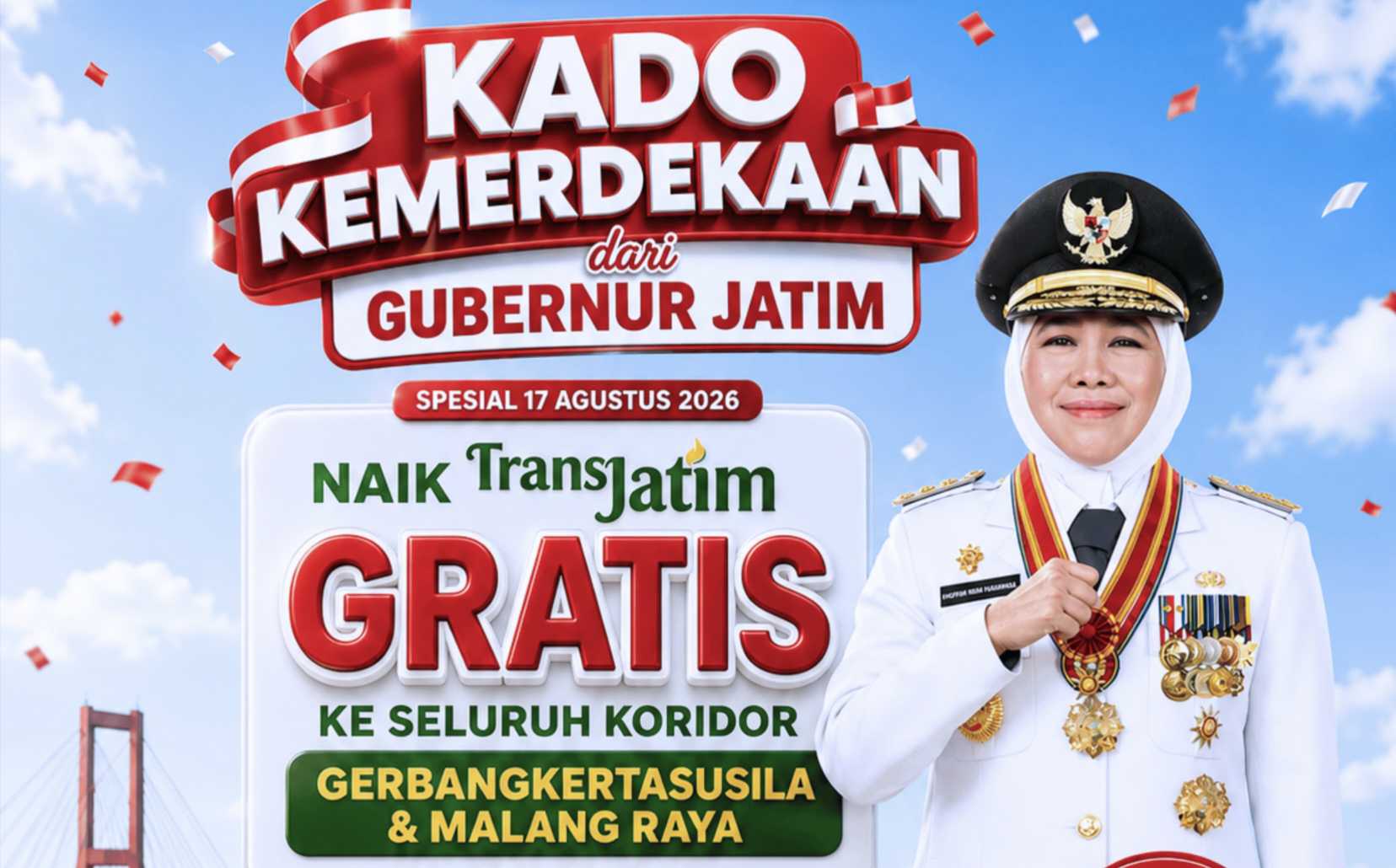 HUT Ke-81 RI, Trans Jatim Gratis Sehari Penuh di Gerbangkertasusila dan Malang Raya