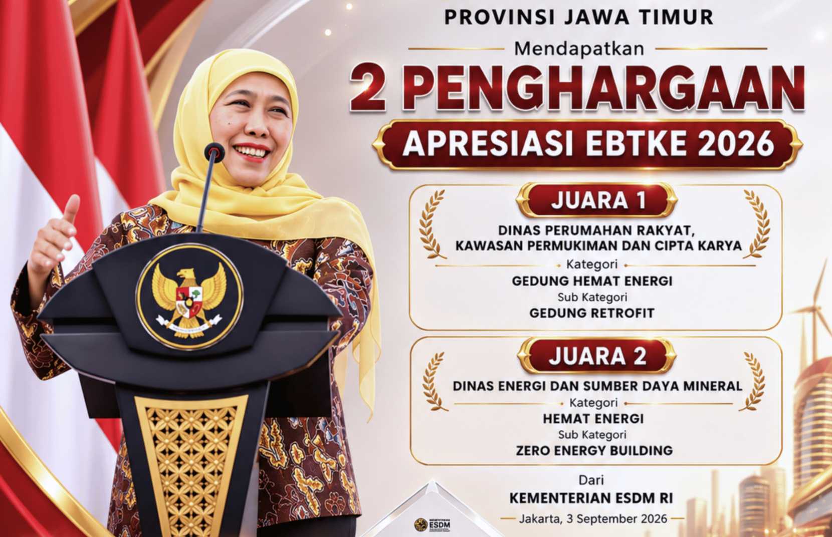 Jatim Borong Dua Penghargaan EBTKE 2026, Bukti Nyata Komitmen Efisiensi Energi