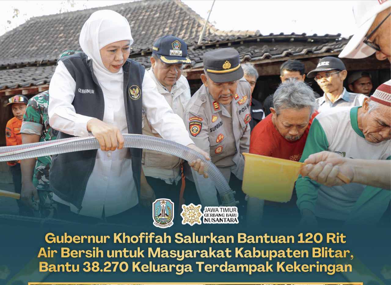 Gubernur Khofifah Salurkan 120 Rit Air Bersih, Jaga Kebutuhan Warga Blitar di Tengah Kemarau