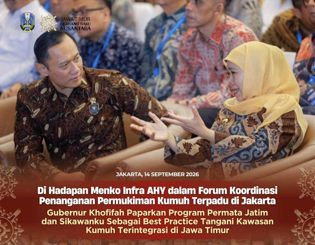 Gubernur Khofifah Paparkan Permata Jatim di Hadapan Menko AHY, 1.619 Hektare Kawasan Kumuh Jatim Berhasil Dikurangi
