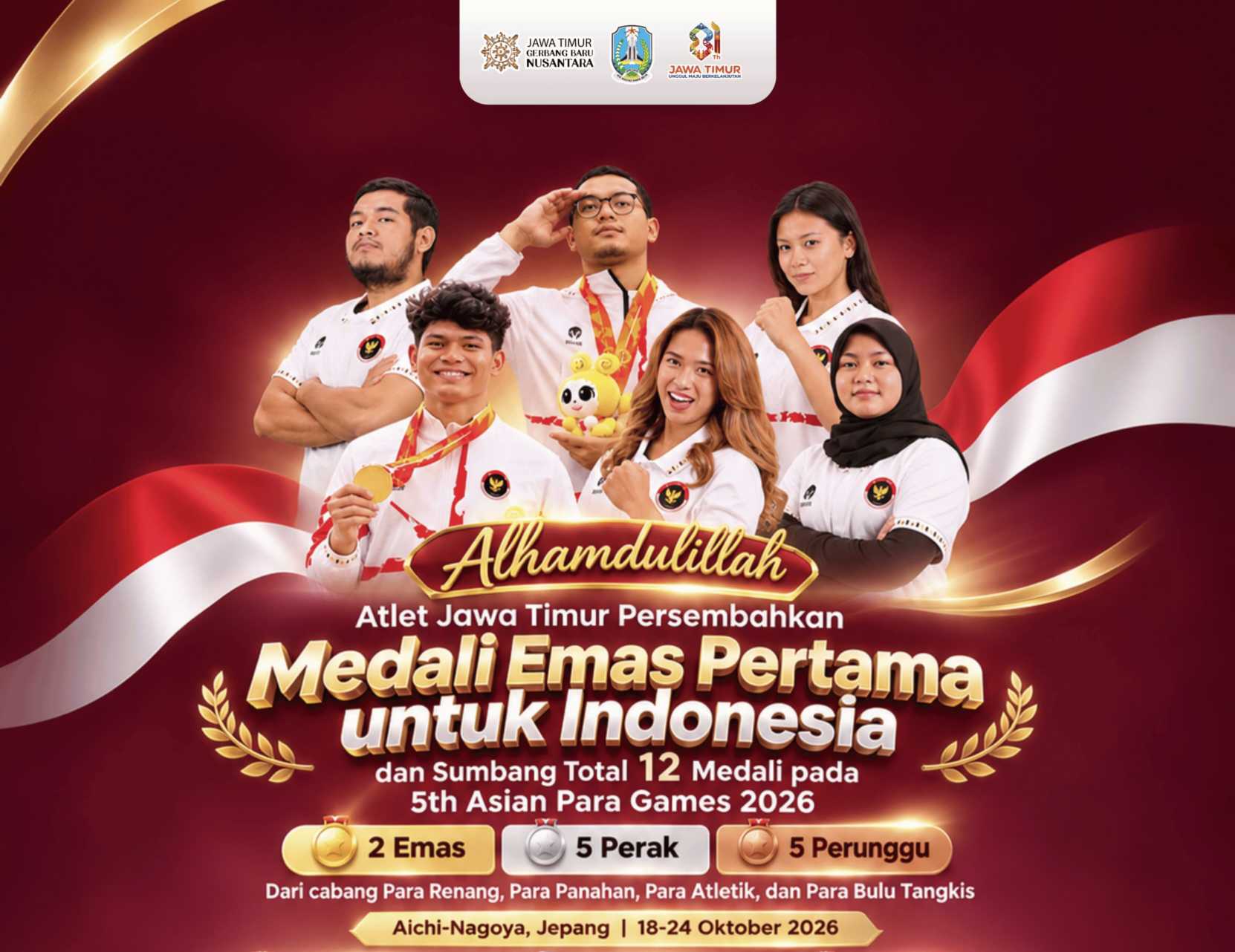 Sabet 13 Medali di Asian Para Games 2026, Atlet Jawa Timur Panen Pujian dari Gubernur Khofifah